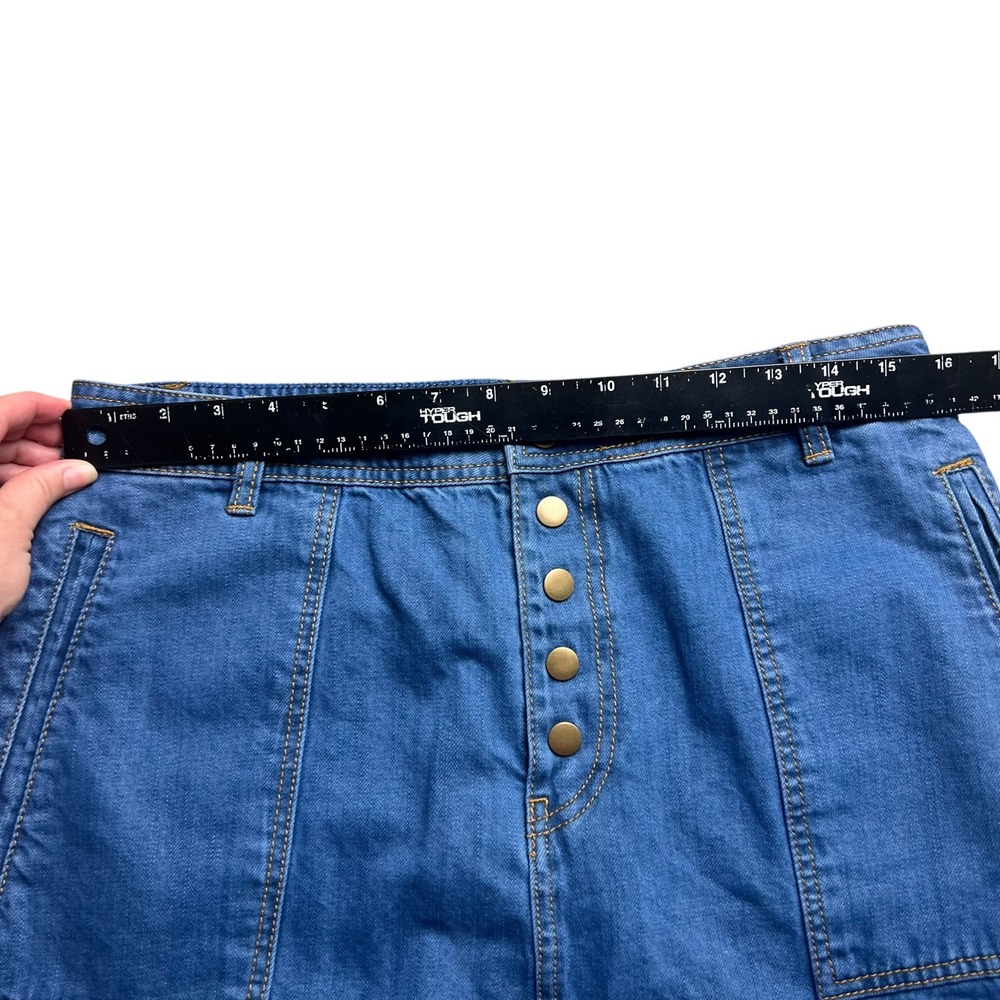 Free People Denim Mini Skirt Blue Button Front A-Line Size 31 Mid Wash - Picture 4 of 10